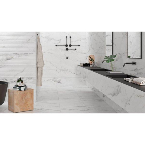 ÉCHANTILLON Ceralto Imperio Vein Carreau mural 32x100cm 9.7mm rectifié biscuit blanc Blanc SW912185