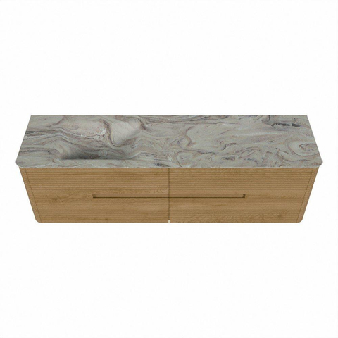 Mondiaz CIRO-DLUX Ensemble de meubles de salle de bains - 170x45x50cm - vasque solid surface Glace - 1 bassin à gauche - sans trous de robinet - 4 tiroirs - Chêne SW1530843