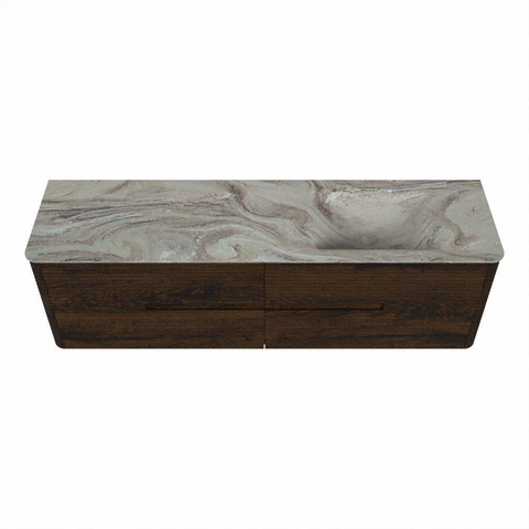 Mondiaz CIRO-DLUX Badkamermeubelset - 170x45x50cm - Solid surface wastafel Glace - 1 wasbak Rechts - 1 kraangat - 4 lades - Walnut SW1530266