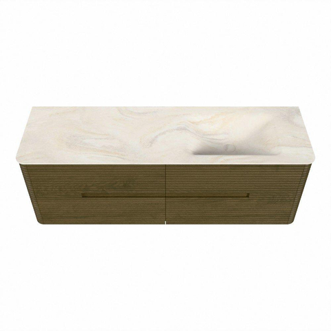 Mondiaz CIRO-DLUX Meuble de salle de bains - 150x45x50cm - plan vasque solid surface Ostra - 1 lavabo à droite - sans trous de robinetterie - 4 tiroirs - Dusk SW1533452