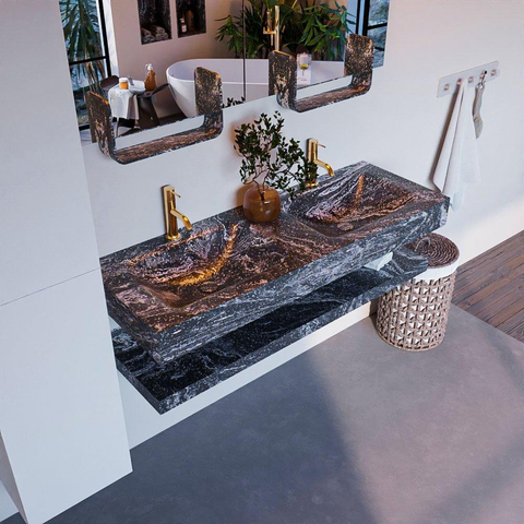 Mondiaz ALAN-DLUX Ensemble de meuble - 130cm - meuble Lava mat - 0 tiroirs - Lavabo Cloud Lava suspendu - vasque Gauche et droite - 2 trous de robinet SW809219