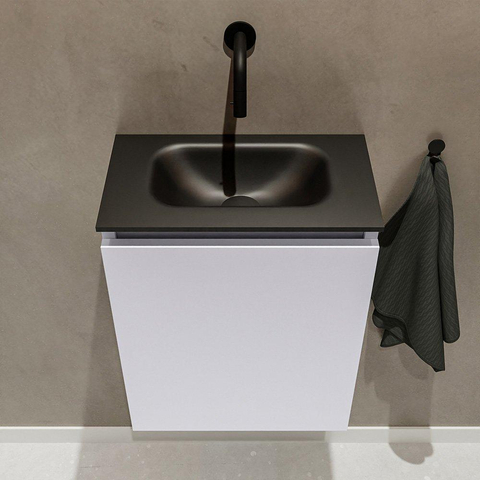 MONDIAZ TURE Toiletmeubel 40x23x50cm met 0 kraangaten 1 deuren cale mat Wastafel Eden midden Solid Surface Zwart SW475434