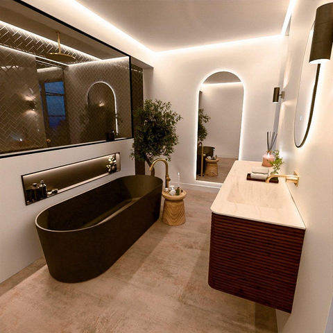 Mondiaz CIRO-DLUX Badkamermeubelset - 160x45x50cm - Solid surface wastafel Meli - 1 wasbak Rechts - zonder kraangaten - 4 lades - Ruby SW1531792