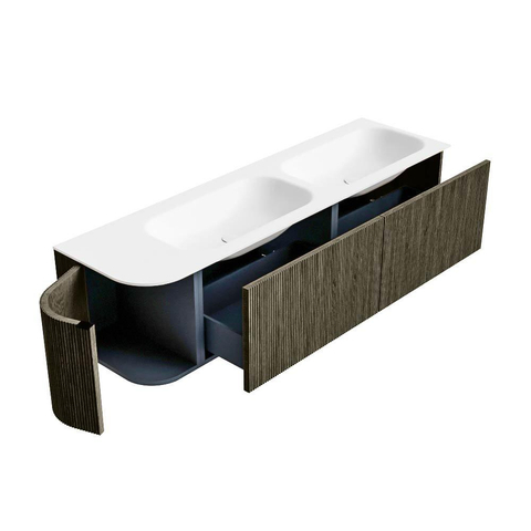 Mondiaz KURVE Ensemble meuble de salle de bains - 165x46x40cm - 2 tiroirs - 1 porte - vasque solid surface - double / droite - 2 trous de robinet - Shadow SW1414158