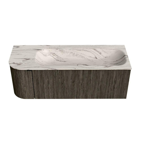 MONDIAZ KURVE-DLUX 125cm badmeubel ronding Links kleur Shadow met 1 lade en 1 deur. Wastafel BIG MEDIUM Rechts zonder kraangat Nata. SW1432288