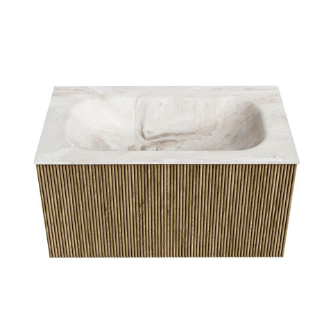 Mondiaz KURVE-DLUX Badkamermeubelset - 80x46x40cm - 1 lade - wastafel solid surface - midden - 1 kraangat - Dusk SW1414887