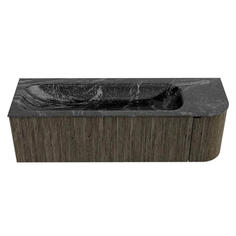 Mondiaz KURVE-DLUX Badkamermeubelset - 145x46x40cm - 1 lade - 1 deur - wastafel solid surface - links - zonder kraangat - Shadow SW1414670