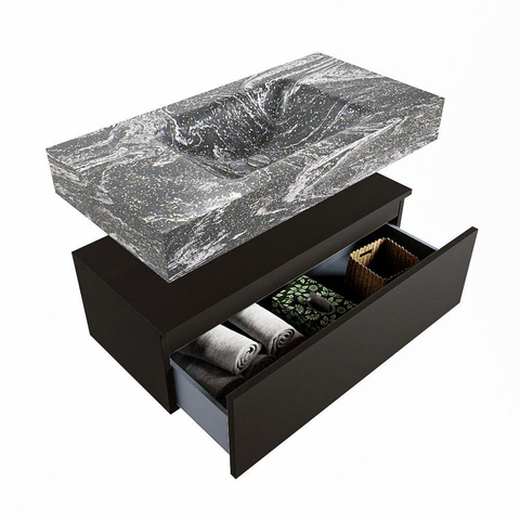 Mondiaz ALAN-DLUX Ensemble de meuble - 90cm - meuble Urban mat - 1 tiroir - Lavabo Cloud Lava suspendu - vasque Centre - 1 trou de robinet SW807886
