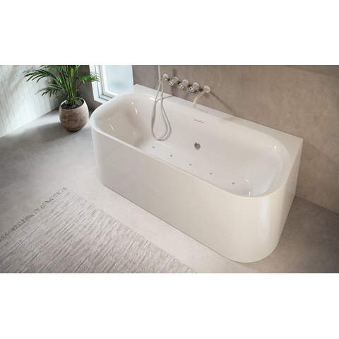 Riho Devotion baignoire semi-autoportante - 180x80cm - Pose centrale - Sparkle - avec remplissage de bain chromé - acrylique blanc brillant SW547965