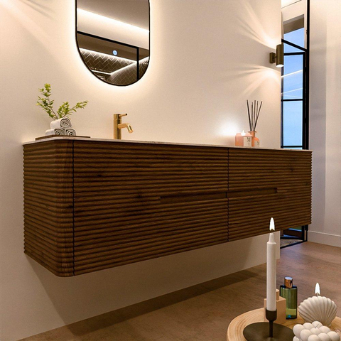 Mondiaz CIRO-DLUX Ensemble de meubles de salle de bains - 180x45x50cm - Plan vasque solid surface Ostra - 1 vasque à gauche - 1 trou de robinetterie - 4 tiroirs - Dusk SW1533449