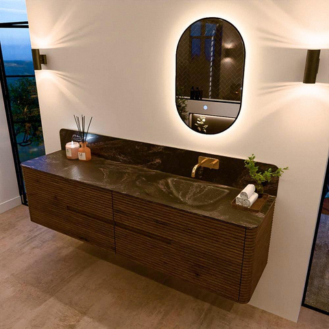 Mondiaz CIRO-DLUX Ensemble de meubles de salle de bains - 190x45x50cm - Lavabo solid surface Lava - 1 vasque à droite - sans trous de robinet - 4 tiroirs - Dusk SW1533072