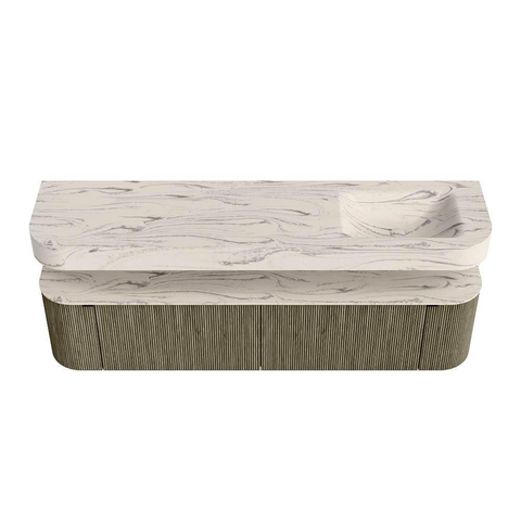MONDIAZ THOR-DLUX 190cm meuble de salle de bains arrondi gauche + droite couleur Shadow avec 2 tiroirs et 2 portes. Vasque suspendue CLOUD Droite 1 trou de robinet couleur Nata. SW1466786