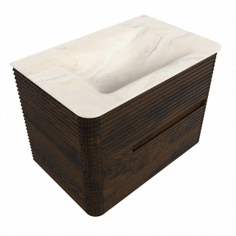 Mondiaz CIRO-DLUX Badkamermeubelset - 70x45x50cm - Solid surface wastafel Ostra - 1 wasbak Midden - 1 kraangat - 2 lades - Walnut SW1530362