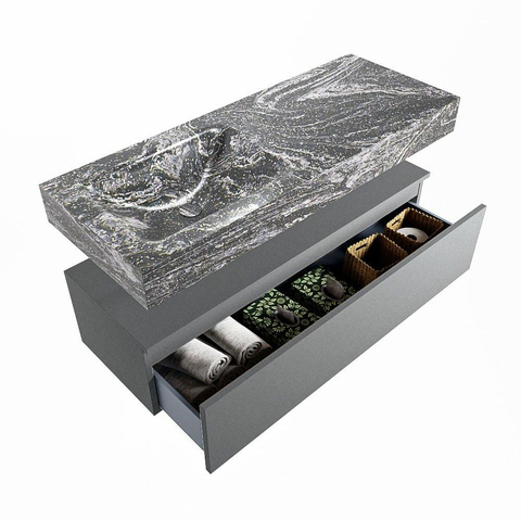 MONDIAZ ALAN - DLUX Badkamermeubelset - 120cm - onderkast - Plata - 1 lade - vrijhangende wastafel - wasbak links - 0 kraangaten - Lava SW808925