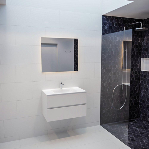 MONDIAZ VICA Ensemble de meuble salle de bain - 80cm - 2 tiroirs - lavabo Cloud central - 1 trou de robinet - solid surface talc SW409831