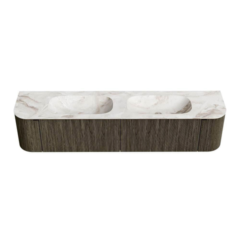 Mondiaz KURVE-DLUX Badkamermeubelset - 200x46x40cm - 2 lade - 2 deuren - wastafel solid surface - dubbel - zonder kraangat - Shadow SW1414394