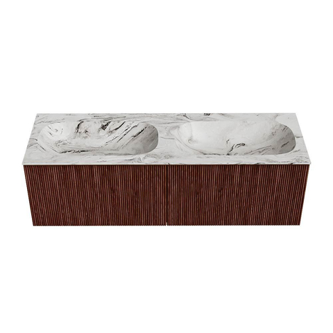 Mondiaz KURVE-DLUX Ensemble de meuble de salle de bains - 140x46x40cm - 2 tiroirs - vasque solid surface - double - sans trou de robinet - Ruby SW1415975