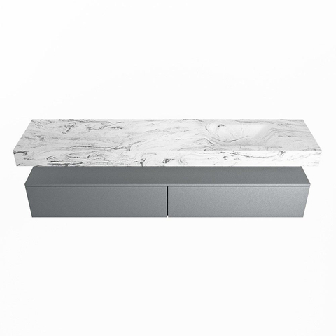 Mondiaz ALAN-DLUX Ensemble de meuble - 200cm - meuble Plata mat - 2 tiroirs - Lavabo Cloud Glace suspendu - vasque Droite - 0 trous de robinet SW806171