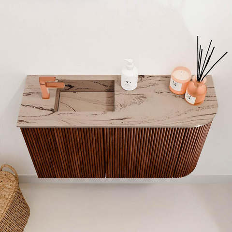 Mondiaz JOYA-DLUX 71.6cm meuble de toilette - arrondi droit couleur Ruby - Lavabo FAYE position Gauche 1 trou de robinet couleur Arena. SW1425292
