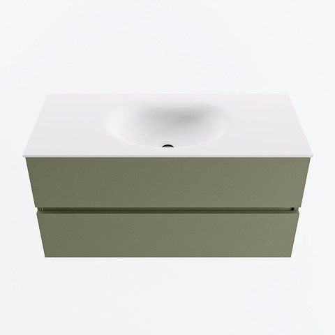 Mondiaz VICA Ensemble meuble de salle de bains - 100cm - army - 2 tiroirs - Lavabo MOON - milieu - sans trou de robinet - couleur talc - Version XL 60cm de hauteur SW1189288