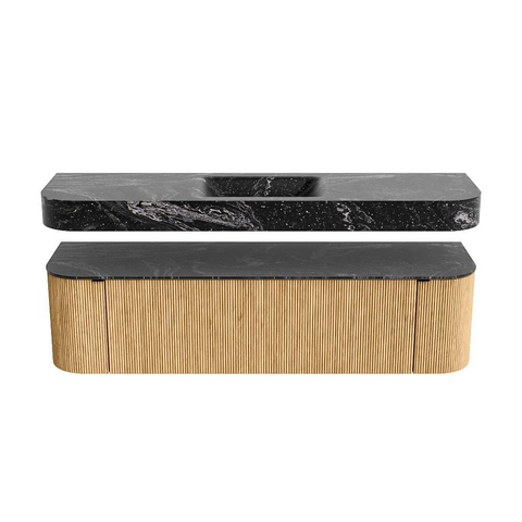 MONDIAZ THOR-DLUX Meuble de salle de bains - 170cm - arrondi gauche + droite - couleur Oak - 1 tiroir - 2 portes - Vasque suspendue CLOUD Milieu sans trou de robinet - couleur Lava SW1465434