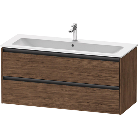 Duravit Ketho.2 Wastafelonderbouwkast - met 2 laden - voor enkele wastafel - 121x48x55cm - met grepen antraciet - donker noten mat SW772714