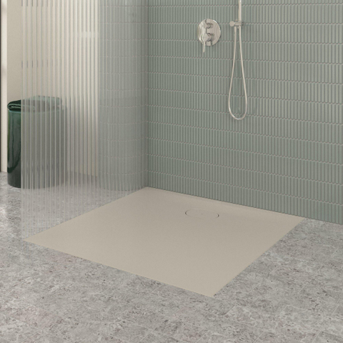 Villeroy & Boch Ecora douchebak - 100x100x3.5cm - afvoer korte zijde - almond (beige) SW1558952