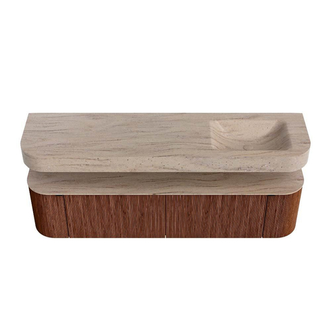 MONDIAZ THOR-DLUX 180cm meuble de salle de bains arrondi gauche + droite couleur Ruby avec 2 tiroirs et 2 portes. Vasque suspendue CLOUD Droite 1 trou de robinet couleur Saba. SW1466257