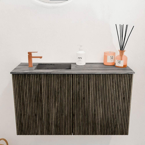 Mondiaz JOYA-DLUX 70cm toiletmeubel - kleur Shadow - Wastafel FAYE positie Links 1 kraangat kleur Sombra. SW1425198