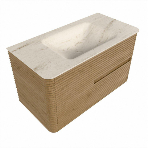 Mondiaz CIRO-DLUX Ensemble de meubles de salle de bains - 90x45x50cm - lavabo solid surface Meli - 1 bassin au milieu - 1 trou de robinet - 2 tiroirs - Chêne SW1531379