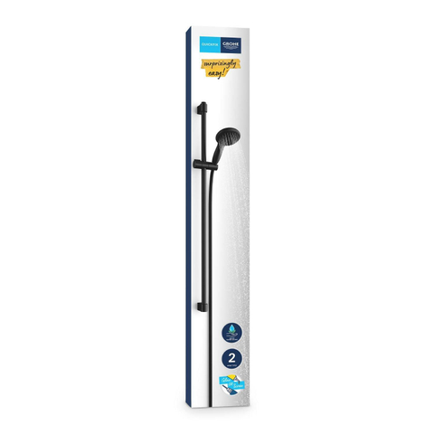 Grohe Vitalio Start 110 Glijstangset - 90cm - ronde handdouche - met 2 straalsoorten - gladde doucheslang - matte black (mat zwart) SW1126916