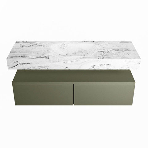 Mondiaz ALAN-DLUX Ensemble de meuble - 130cm - meuble Army mat - 2 tiroirs - Lavabo Cloud Glace suspendu - vasque Centre - 0 trous de robinet SW805834
