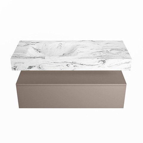 Mondiaz ALAN-DLUX Ensemble de meuble - 110cm - meuble Smoke mat - 1 tiroir - Lavabo Cloud Glace suspendu - vasque Gauche - 0 trous de robinet SW805842