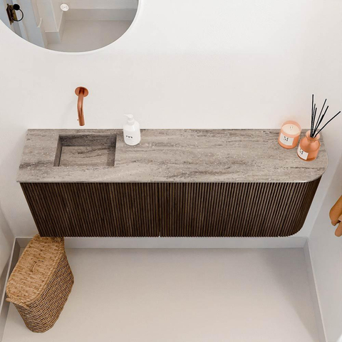Mondiaz JOYA-DLUX 111.6cm toiletmeubel - ronding rechts kleur Walnut - Wastafel FAYE positie Links Zonder kraangat kleur Oza. SW1424595