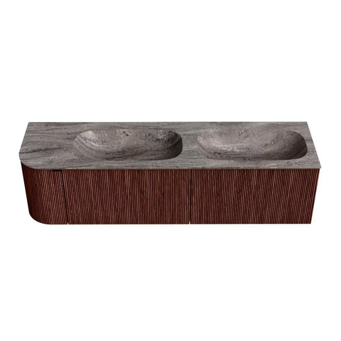 MONDIAZ KURVE-DLUX 165cm meuble de salle de bains arrondi gauche couleur Ruby avec 2 tiroirs et 1 porte. Lavabo STOR SMALL Double / Droite sans trou de robinet Oza. SW1432836