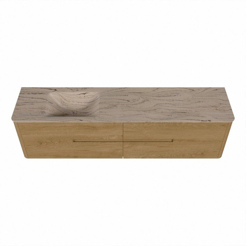 Mondiaz CIRO-DLUX Ensemble de meubles de salle de bains - 190x45x50cm - lavabo Solid surface Arena - 1 vasque à gauche - sans trous de robinet - 4 tiroirs - Chêne SW1531363