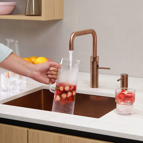 Quooker Fusion Square kokendwaterkraan - draaibare uitloop - Combi+ reservoir - Warm / kokend water - Rosé koper SW968360