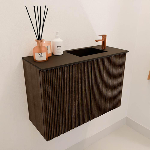 Mondiaz JOYA 60cm meuble de salle de bains - couleur Walnut - Vasque FAYE position Droite 1 trou de robinet couleur Urban. SW1421309