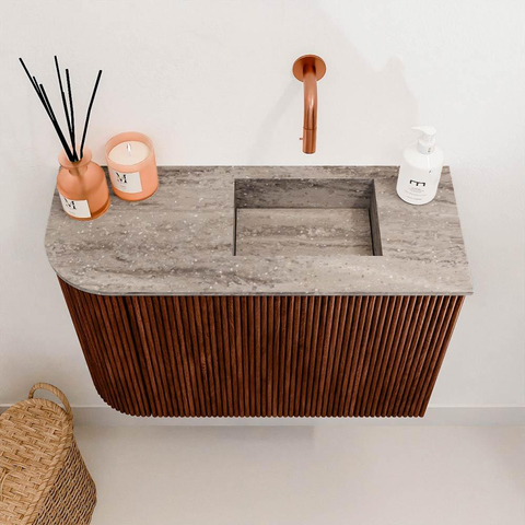 Mondiaz JOYA-DLUX 61.6cm toiletmeubel - ronding links kleur Ruby - Wastafel FAYE positie Rechts Zonder kraangat kleur Oza. SW1425530