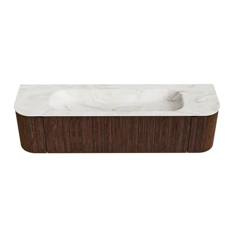 MONDIAZ KURVE-DLUX Meuble de salle de bains 170 cm avec module 25 Len R couleur Walnut avec 1 tiroir et 2 portes. Lavabo BIG LARGE central 2 trous de robinet couleur Ostra. SW1137882