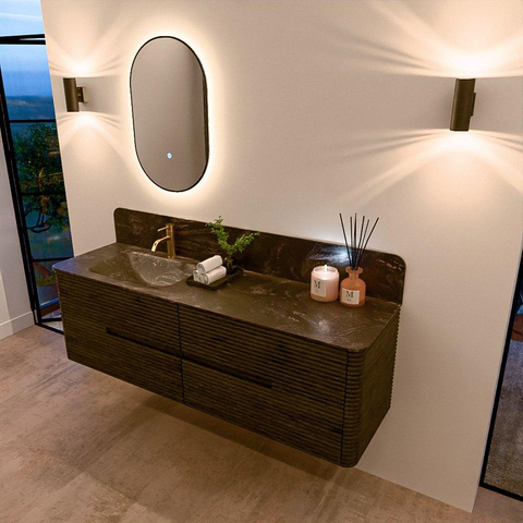 Mondiaz CIRO-DLUX Badkamermeubelset - 160x45x50cm - Solid surface wastafel Lava - 1 wasbak Links - 1 kraangat - 4 lades - Shadow SW1532512