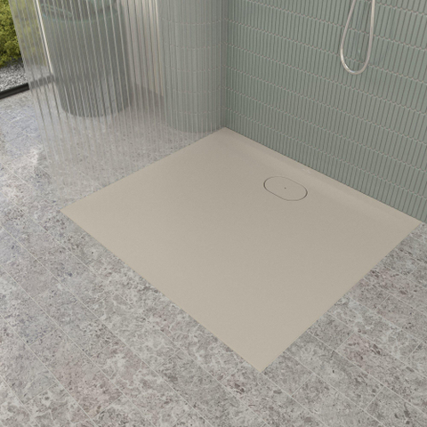 Villeroy & Boch Ecora douchebak - 100x90x3.5cm - afvoer lange zijde - almond (beige) SW1558876
