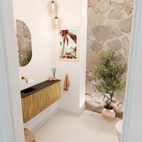 Mondiaz JOYA 100cm meuble WC - couleur Chêne - Lavabo FAYE position Gauche Sans trou de robinet couleur Urban. SW1421217
