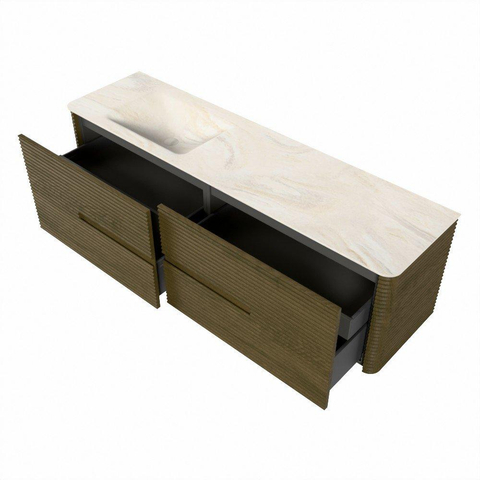 Mondiaz CIRO-DLUX Ensemble de meubles de salle de bains - 170x45x50cm - Vasque Solid surface Ostra - 1 lavabo à gauche - 1 trou de robinet - 4 tiroirs - Dusk SW1533443