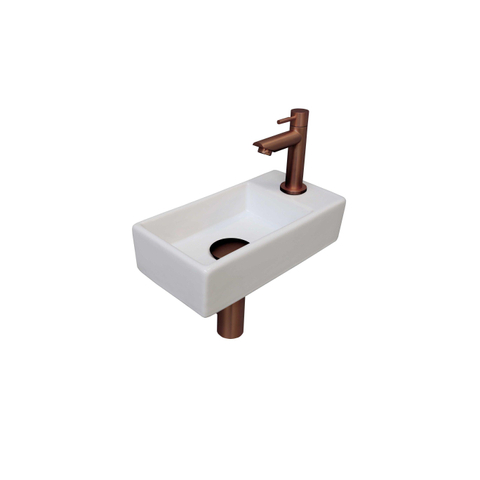 Ink Versus pack lave-mains – 36 x 18 x 9 cm – porcelaine blanc brillant – perçage à droite – robinet or rose mat SW450904