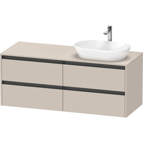 Duravit Ketho.2 Wastafelonderbouwkast - inclusief consoleplaat - met 4 laden - voor waskom rechts - 140x55x56.8cm - met handgrepen antraciet - taupe mat SW772818