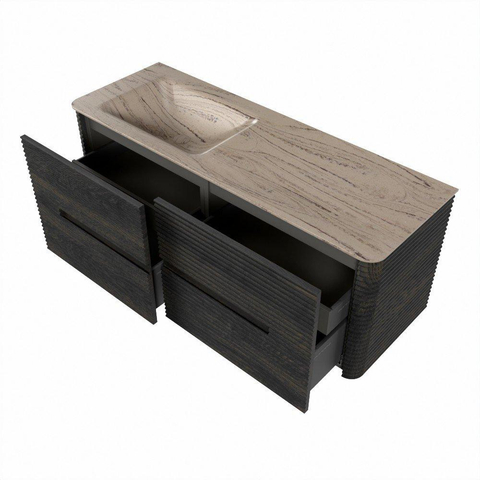 Mondiaz CIRO-DLUX Meuble de salle de bains - 130x45x50cm - Plan-vasque Solid surface Arena - 1 vasque à gauche - 1 trou de robinet - 4 tiroirs - Shadow SW1532385
