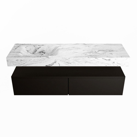 Mondiaz ALAN-DLUX Ensemble de meuble - 150cm - meuble Urban mat - 2 tiroirs - Lavabo Cloud Glace suspendu - vasque Gauche - 0 trous de robinet SW805904