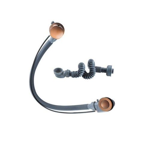Fortifura Nebbio Badcombinatie-set - thermostaatkraan - glijstang - met geïntegreerde - wandaansluitbocht - metalen doucheslang - staaf handdouche - badvulcombinatie - PVD - geborsteld koper SW1238030