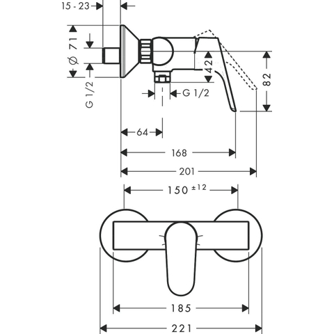 Hansgrohe Focus E2douchekraan - zonder omstel - met koppelingenHOH=15cm - hoogglans chroom 0450767